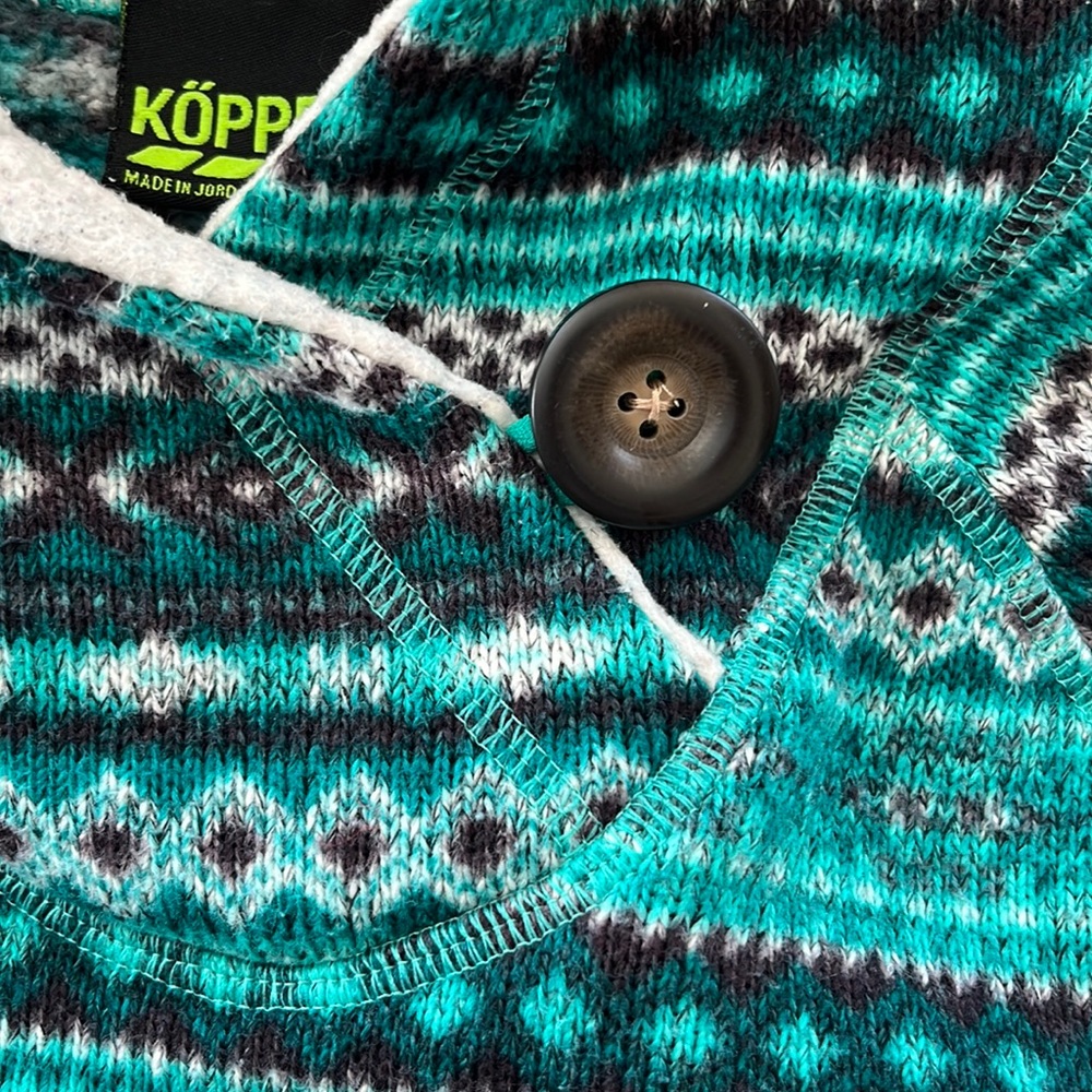 Koppen Patterned Teal Sweater with Button Detail - Picture 6 of 7